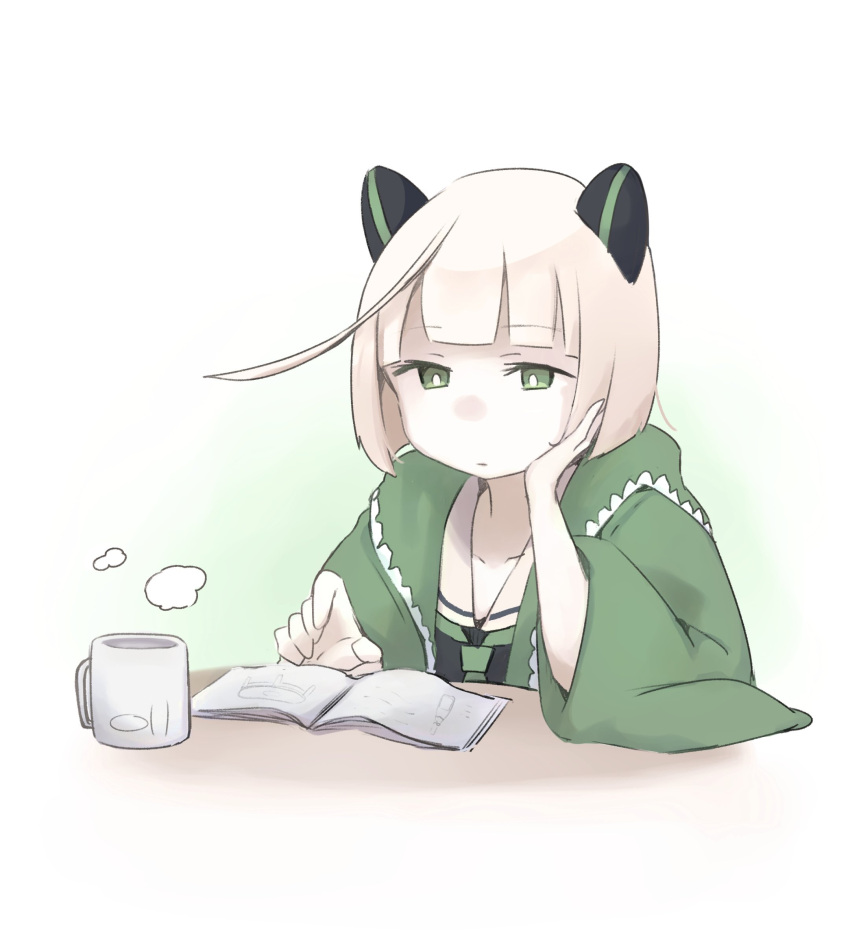1girl, absurdres, abyssal_bamboo_princess, abyssal_ship, bangs, blunt_bangs, book, closed_mouth