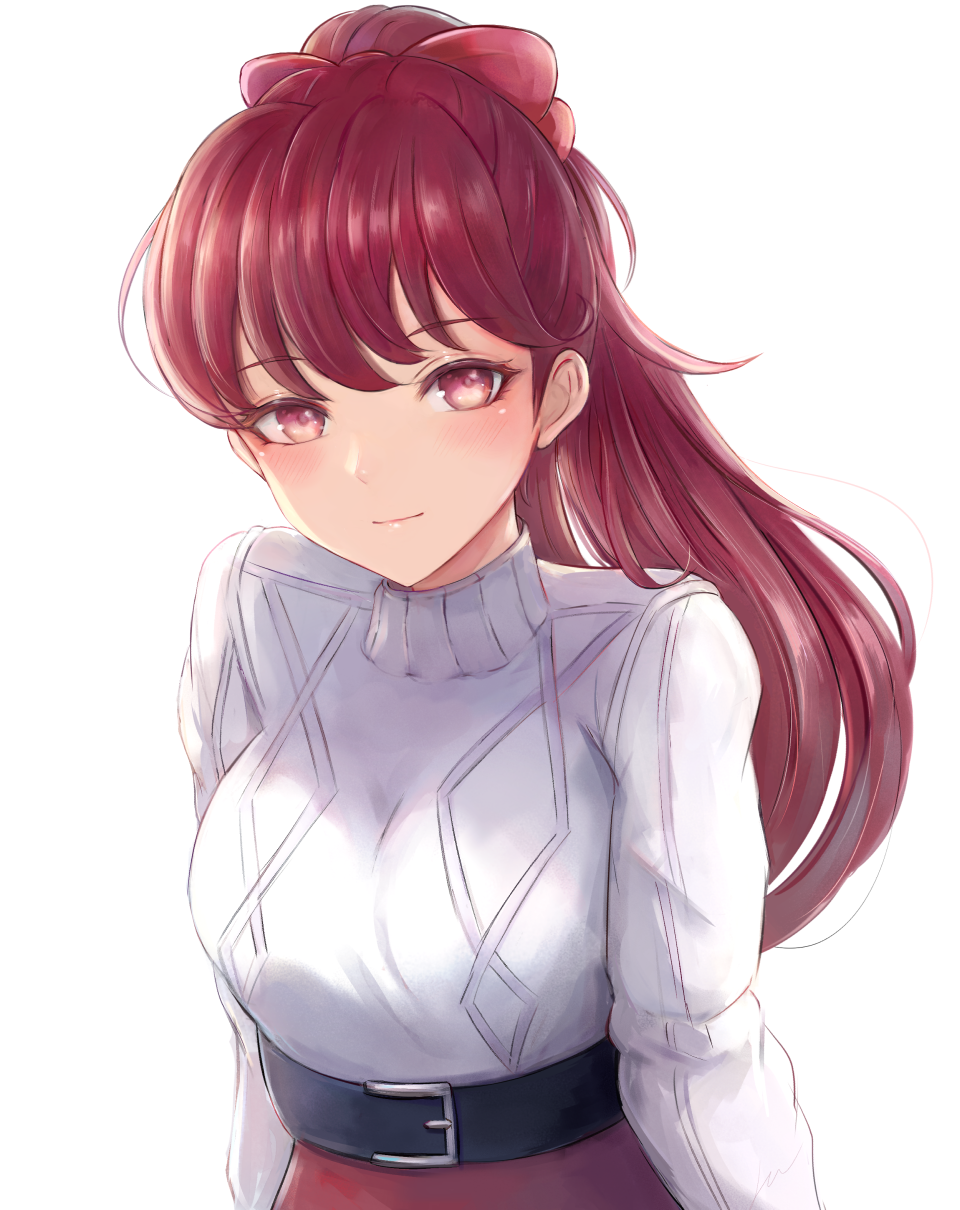 1girl, bangs, belt, belt_buckle, black_belt, blush, breasts, buckle