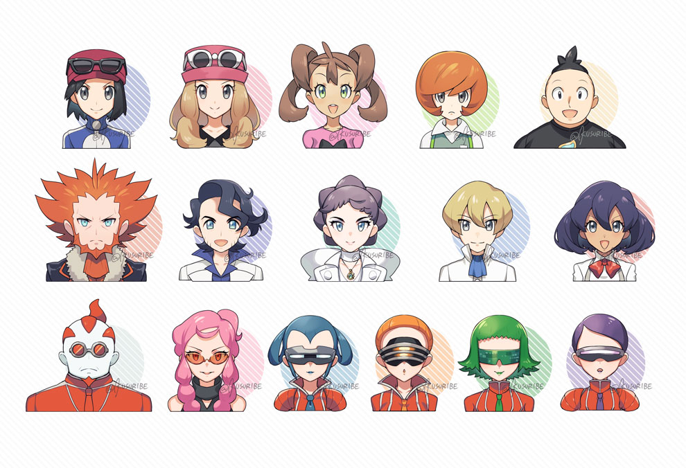 6+boys, 6+girls, :d, aliana_(pokemon), augustine_sycamore, bangs, black_hair, black_jacket