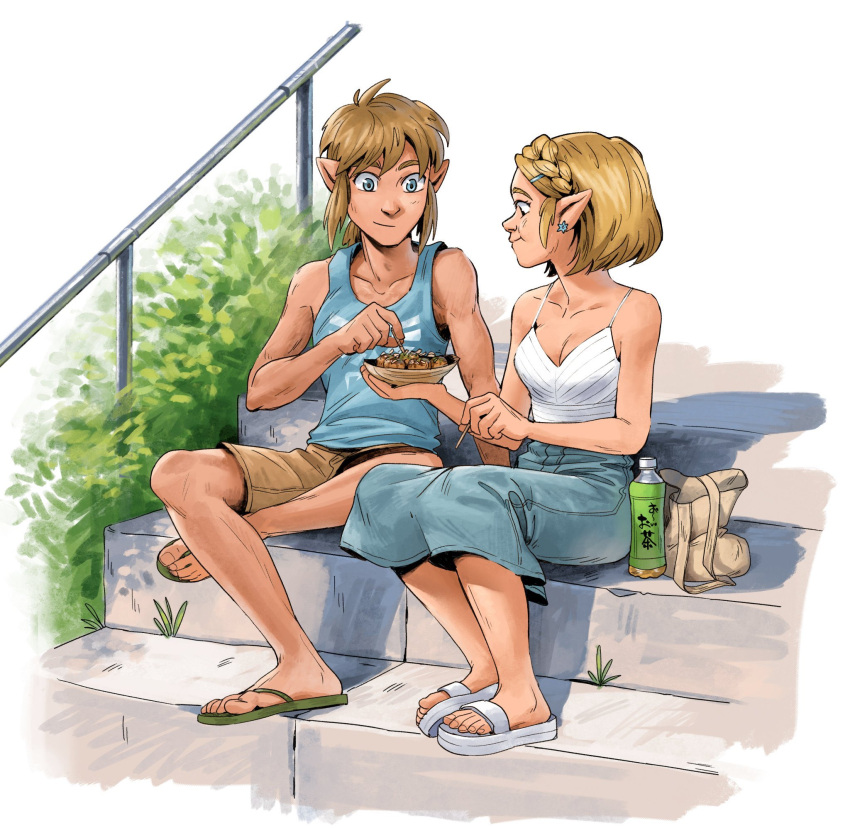 :t, bag, blonde_hair, blue_eyes, braid, camisole, casual, commentary