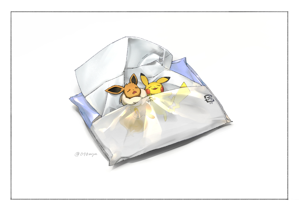 border, closed_eyes, commentary_request, drooling, eevee, gen_1_pokemon, lying, narumiya_(040miya)