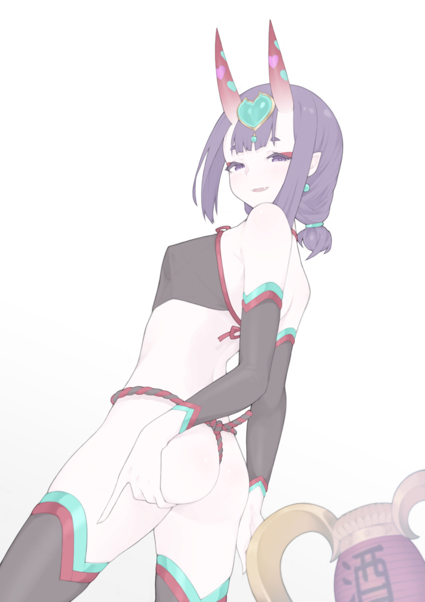 1girl, absurdres, ass, back, bangs, bare_shoulders, black_fundoshi, black_legwear