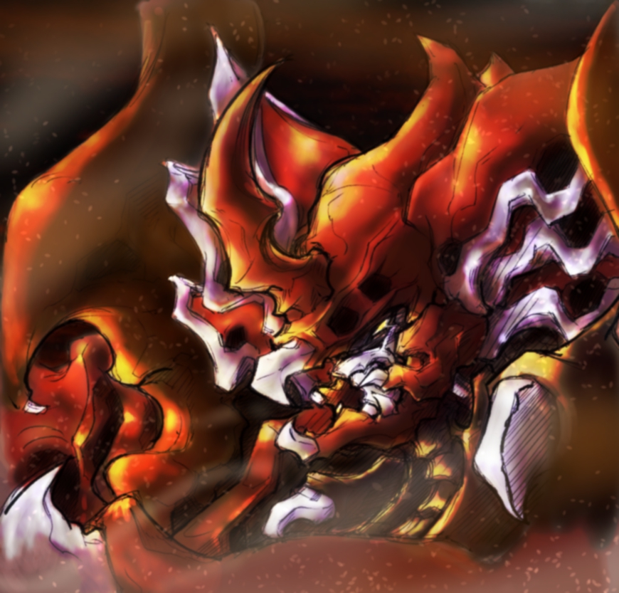 close-up, daimaju_gekitou:_hagane_no_oni, eiji_(tfkn2723), from_side, horns, looking_ahead, mecha, no_humans
