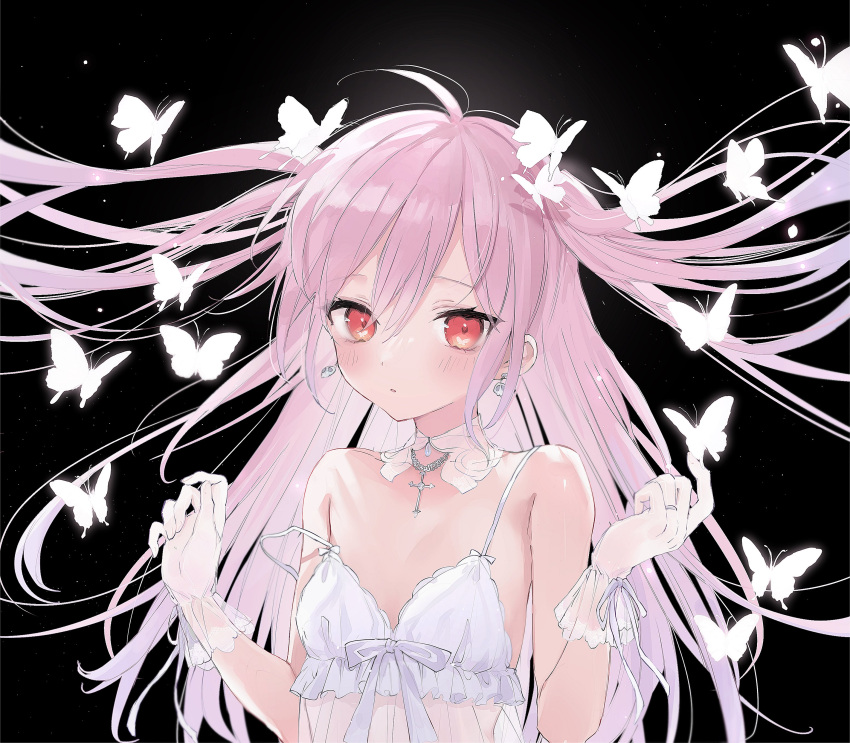 1girl, absurdres, ahoge, alternate_costume, ass, black_background, breasts, bug