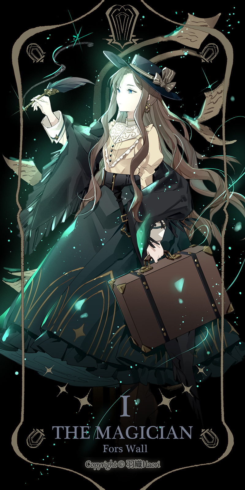 1girl, aqua_eyes, beige_shirt, belt, black_shawl, black_skirt, brown_hair, dress