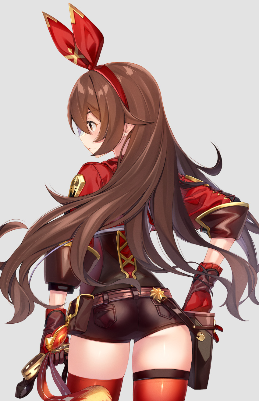 1girl, amber_(genshin_impact), ass, back, bangs, belt, blush, breasts