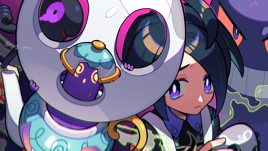 1boy, ahoge, allister_(pokemon), black_hair, closed_mouth, collared_shirt, commentary_request, galarian_form