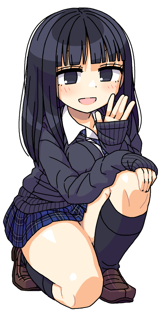 1girl, black_eyes, black_hair, black_legwear, cardigan, highres, loafers, long_hair