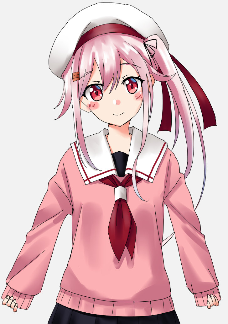 1girl, beret, black_serafuku, black_skirt, blue_hair, cowboy_shot, flower, gradient_hair