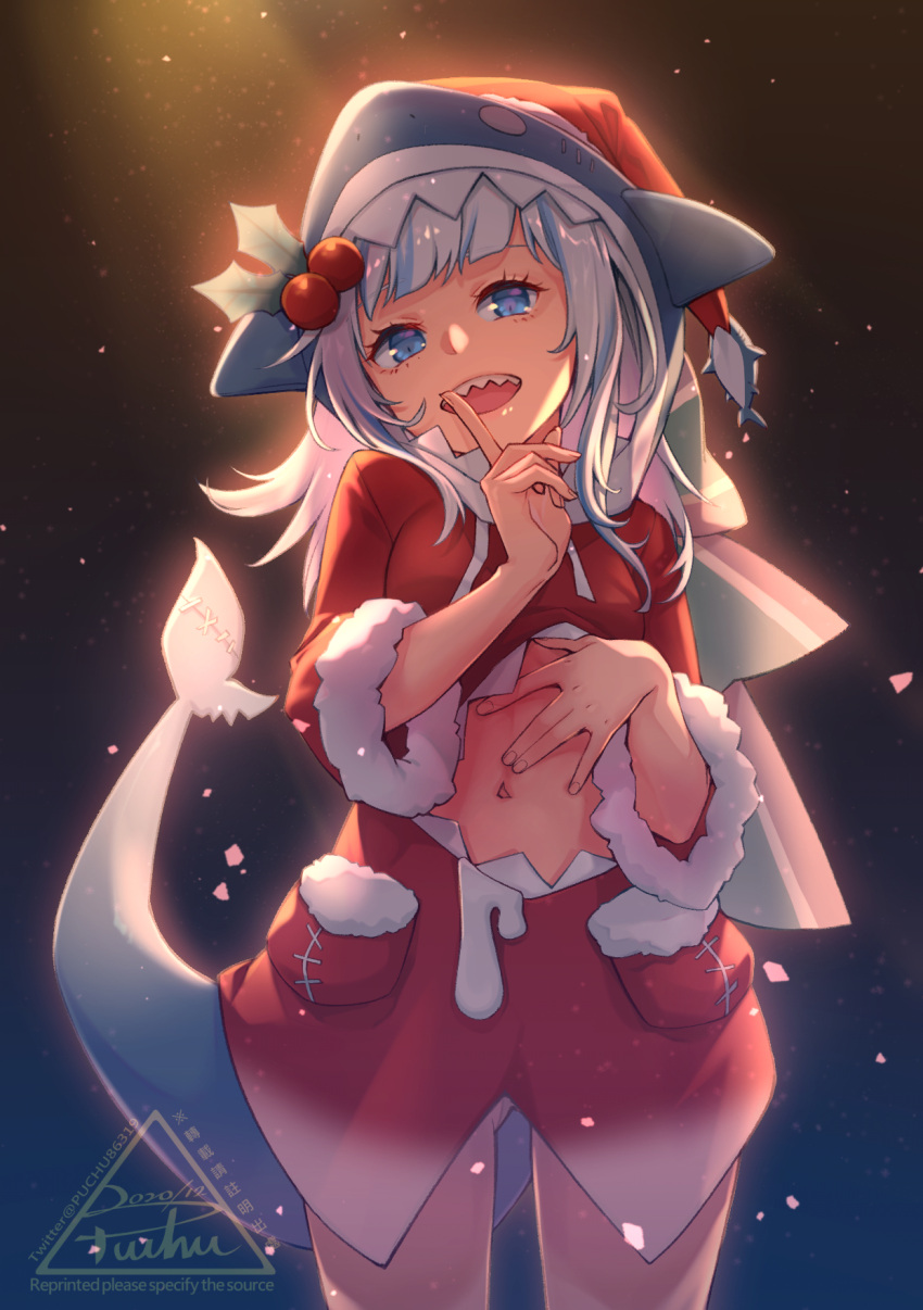 1girl, animal_hood, bangs, blue_eyes, blue_hair, breasts, commentary_request, cowboy_shot