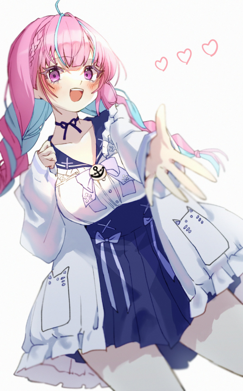 1girl, absurdres, black_bow, black_choker, blue_hair, blue_skirt, blush, bow