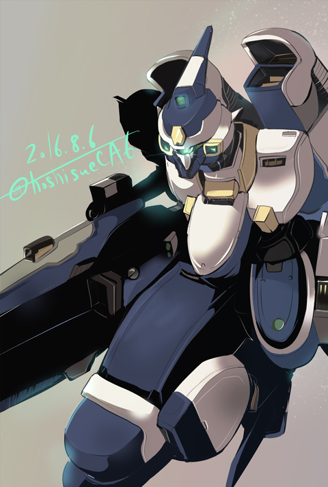 artist_name, bellzelute, dated, glowing, grey_background, gun, holding, holding_gun