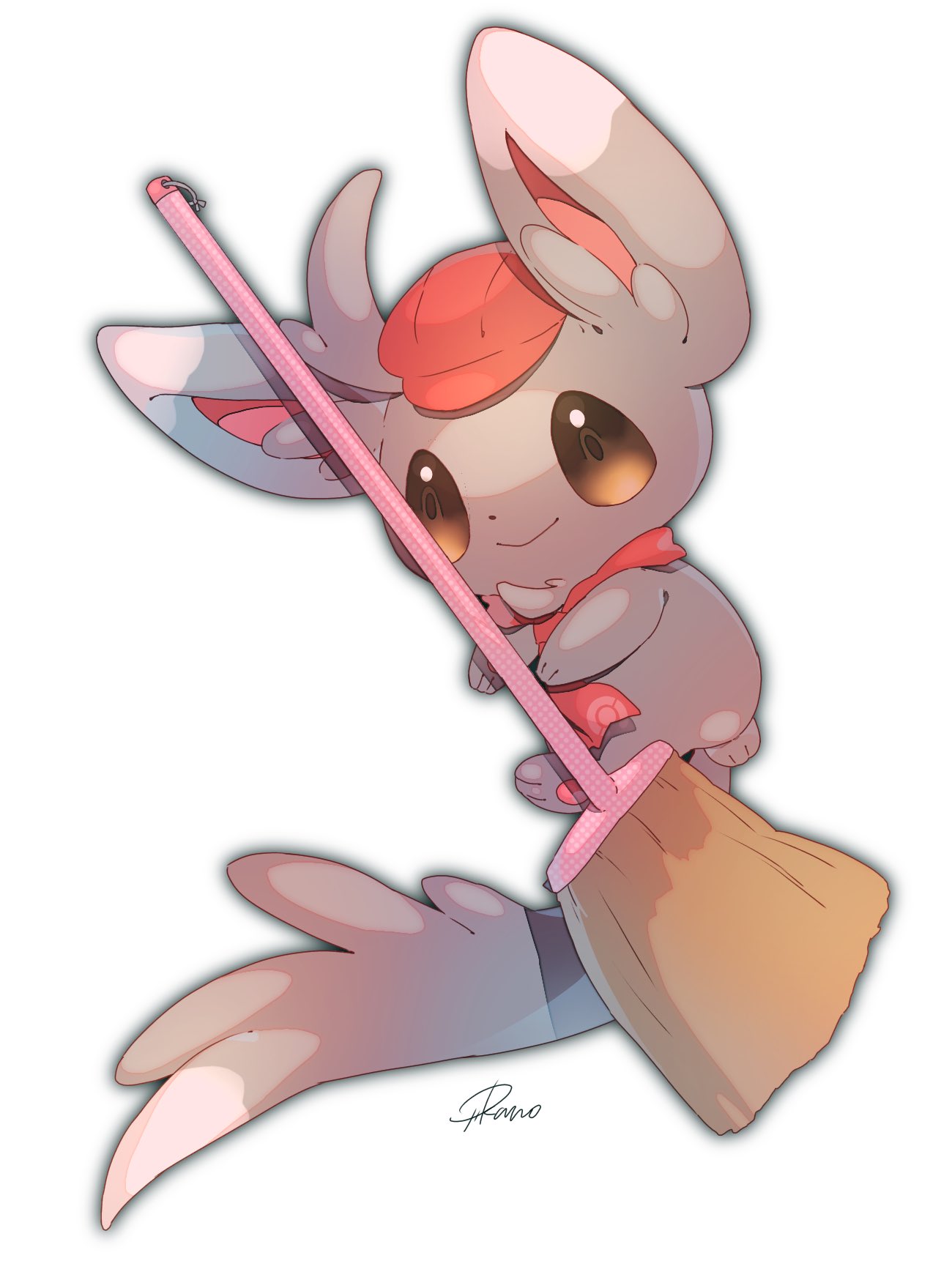 broom, brown_eyes, closed_mouth, commentary_request, gen_5_pokemon, hatted_pokemon, highres, minccino