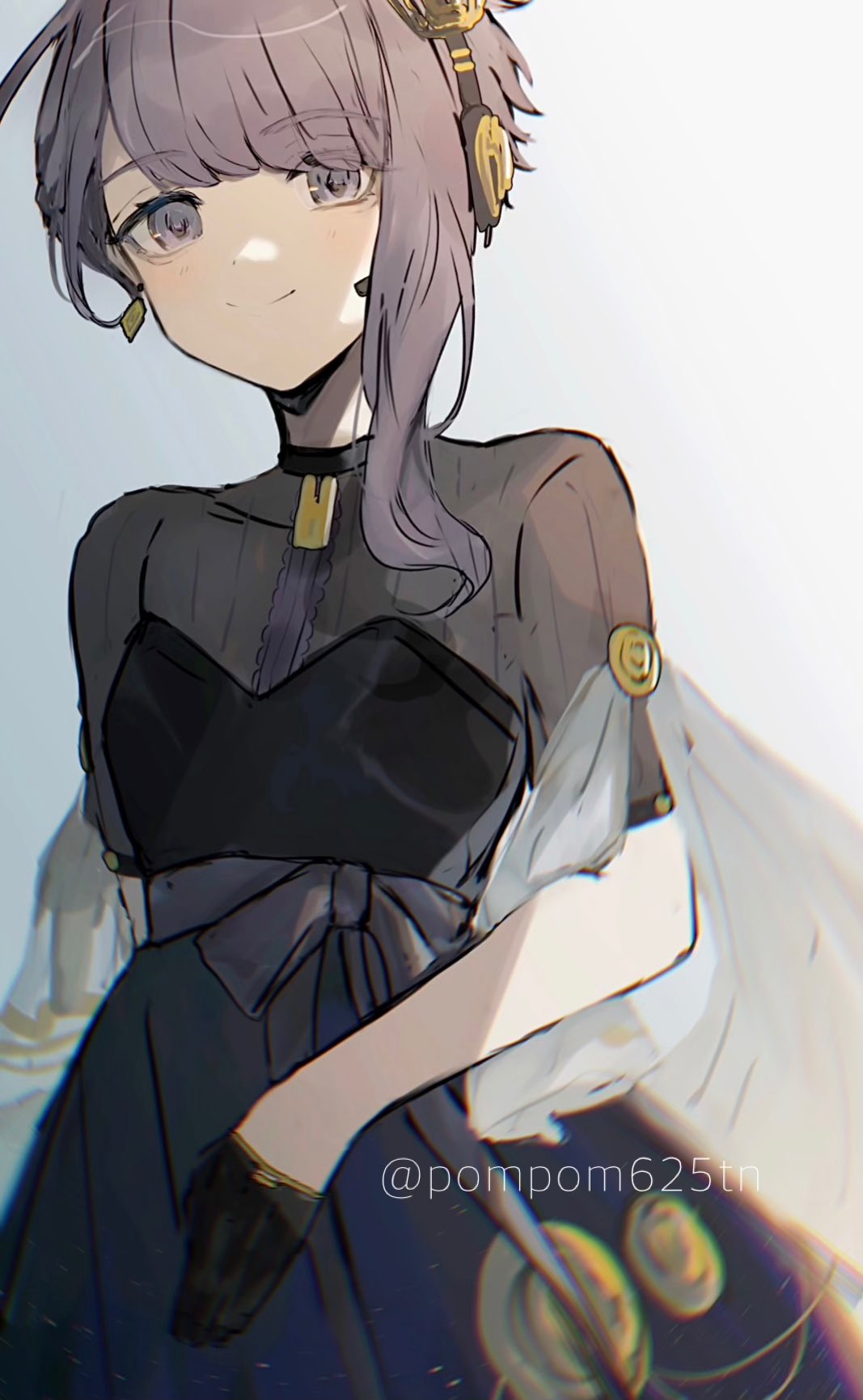 1girl, black_dress, black_gloves, cevio, choker, commentary, dress, gloves
