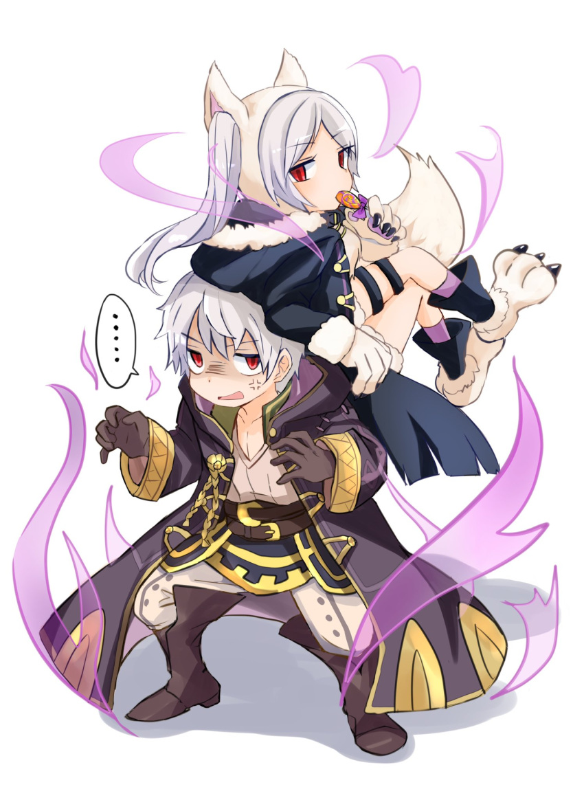 ..., 1boy, 1girl, anger_vein, animal_ears, aura, belt, dark_aura