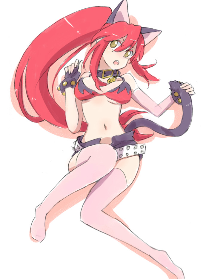 bad_id, bikini_top, cat_ears, long_hair, mokeo, ponytail, red_hair, redhead