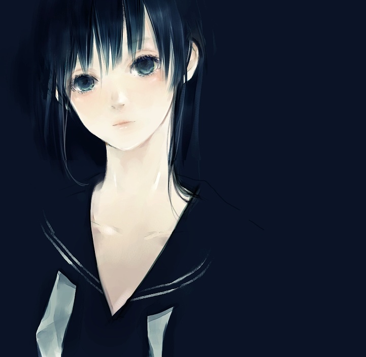 black_hair, blue_eyes, blue_hair, long_hair, school_uniform, tsug