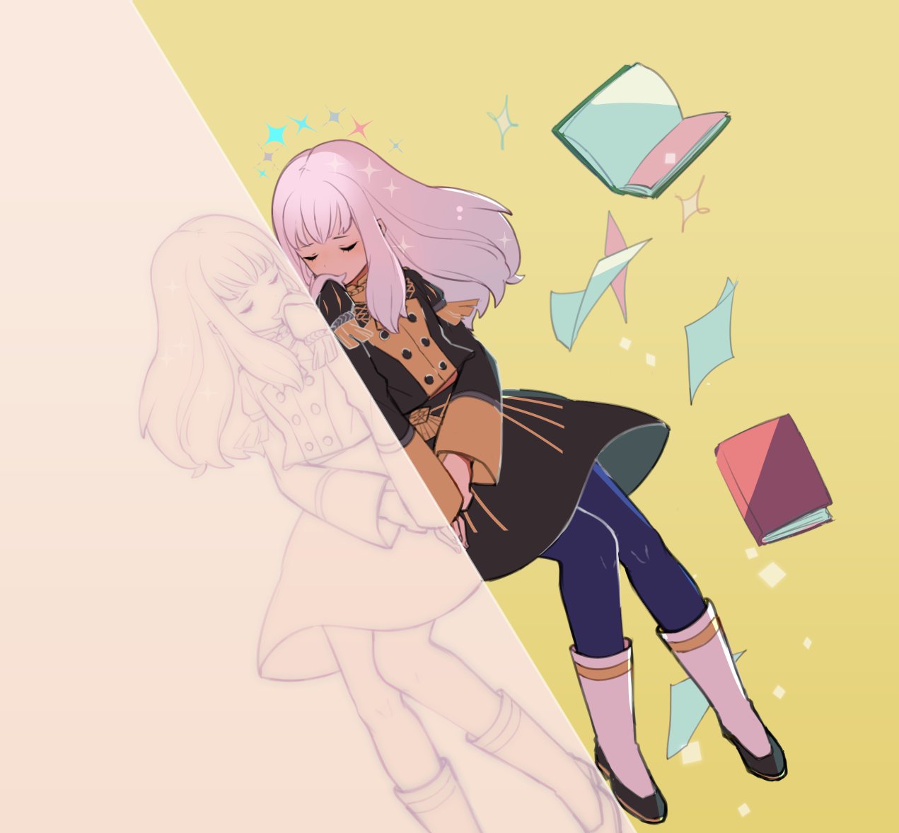 1girl, blue_legwear, book, closed_eyes, fire_emblem, fire_emblem:_three_houses, garreg_mach_monastery_uniform, hzokki