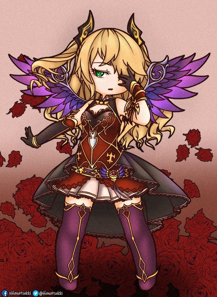 1girl, belt, blonde_hair, bracelet, chibi, chuunibyou, cleavage_cutout, clothing_cutout