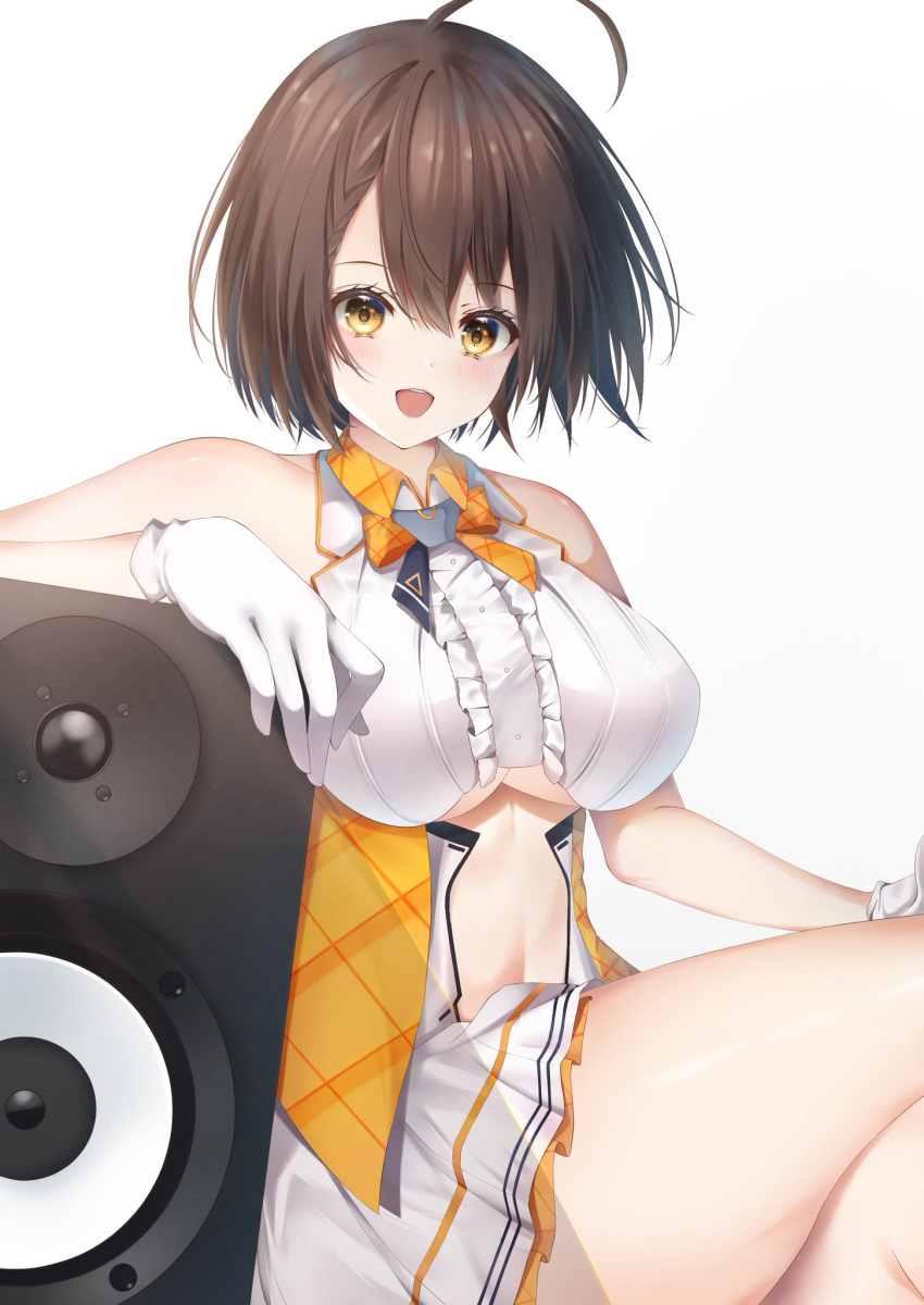 1girl, ahoge, azur_lane, baltimore_(azur_lane), baltimore_(muse)_(azur_lane), bare_shoulders, breasts, brown_hair