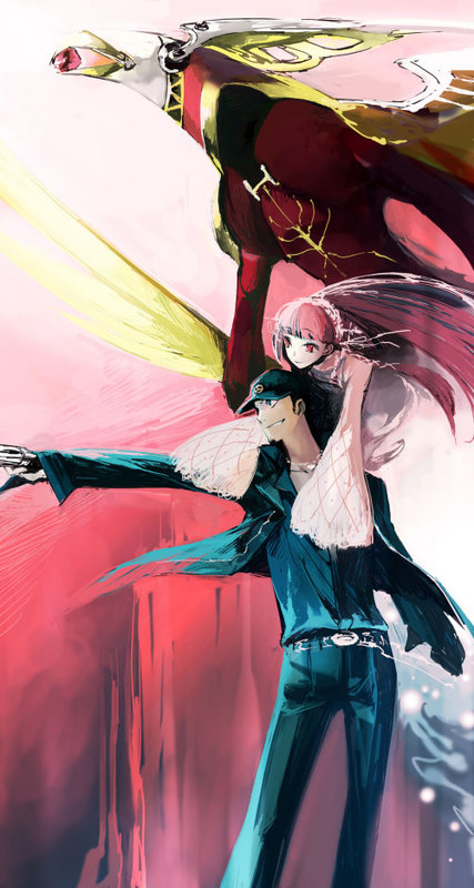 iori_junpei, persona, persona_3, red_eyes, red_hair, school_uniform, smile, trismegistus