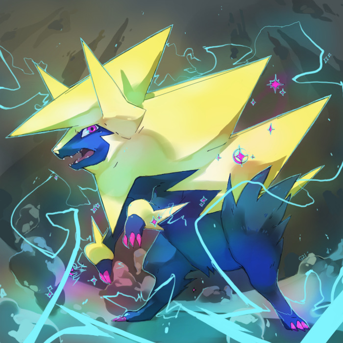 alternate_color, claws, commentary, creature, electricity, english_commentary, fangs, full_body