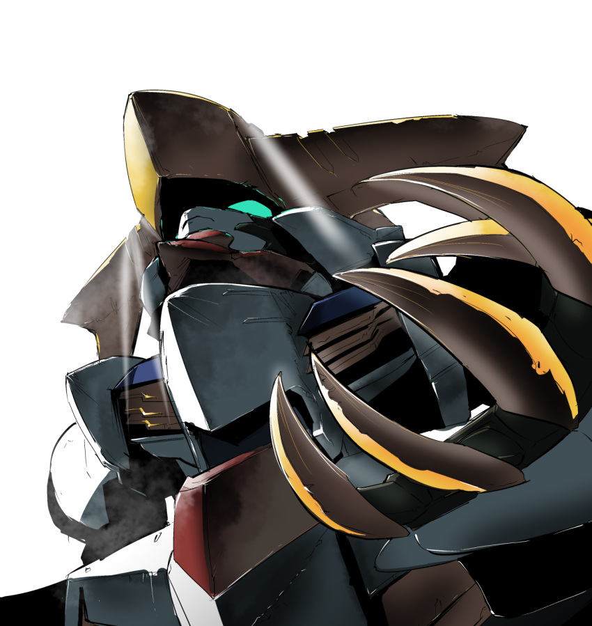 chibi, claws, from_below, gundam, gundam_barbatos, gundam_barbatos_lupus_rex, gundam_tekketsu_no_orphans, highres, looking_up, mecha, moyashi_koubou, no_humans, open_hand, science_fiction, sd_gundam, sd_gundam_g-generation_cross_rays, solo, sunlight, v-fin