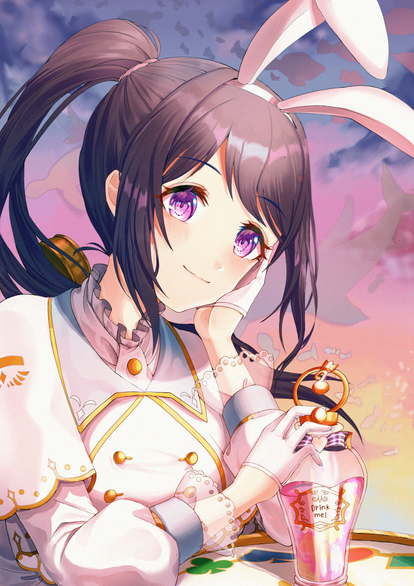 1girl, absurdres, animal_ears, bangs, clouds, club_(shape), commentary, diamond_(shape)