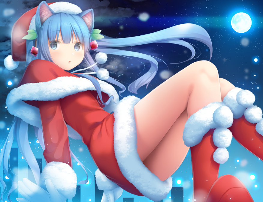 1girl, animal_ear_fluff, animal_ears, bangs, blue_eyes, blue_hair, boots, capelet