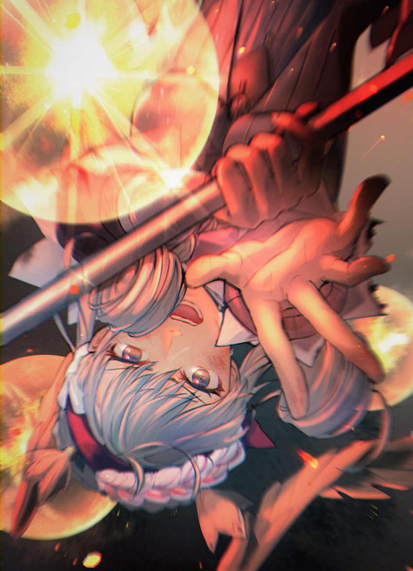 1girl, angry, braid, breasts, crown_braid, fuwamoko_momen_toufu, head_wings, highres