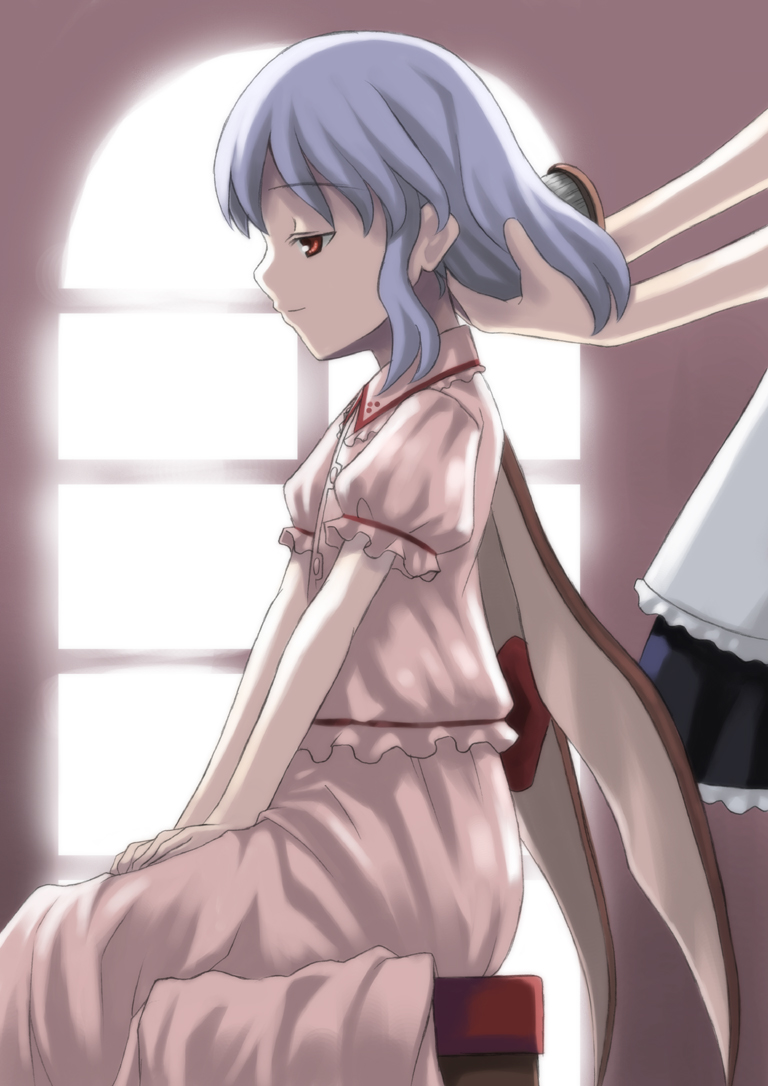 hair_brushing, izayoi_sakuya, kagura_mizuki, remilia_scarlet, touhou, wings