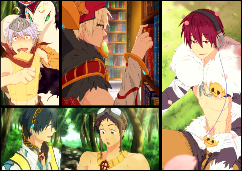 5girls, abs, anger_vein, archbishop_(ragnarok_online), argyle, argyle_shirt, bamboo, bamboo_forest