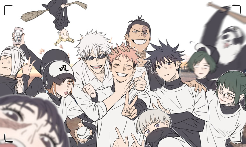6+boys, 6+girls, ;p, ^_^, animal, arm_on_shoulder, ball, bandage_over_one_eye