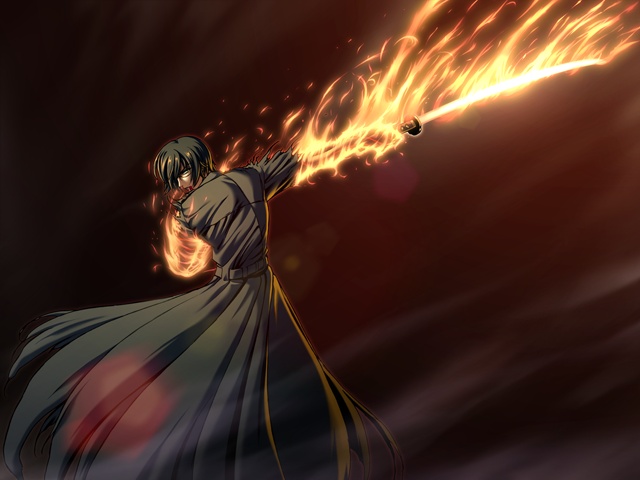 ayakashi, ayakashi_h, black_hair, fire, game_cg, glasses, katana, magic