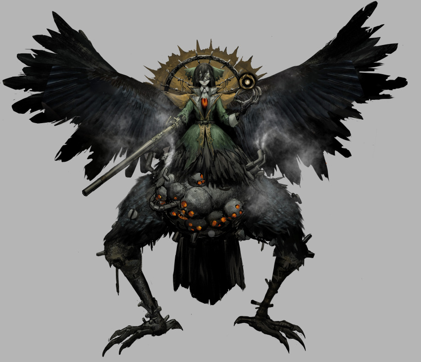 1girl, absurdres, alternate_body_size, alternate_color, alternate_costume, arm_cannon, belt, bird_legs