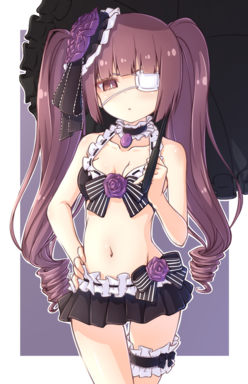 1girl, absurdres, bangs, bikini, bikini_skirt, bikini_top, black_bikini, black_garter