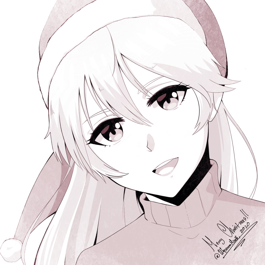 1girl, absurdres, christmas, hat, highres, izayoi_sakuya, long_hair, looking_at_viewer