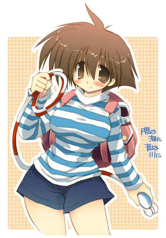 bag, blush, breasts, grappling_hook, randoseru, sakaki_(artist), sakaki_(noi-gren), striped, umihara_kawase