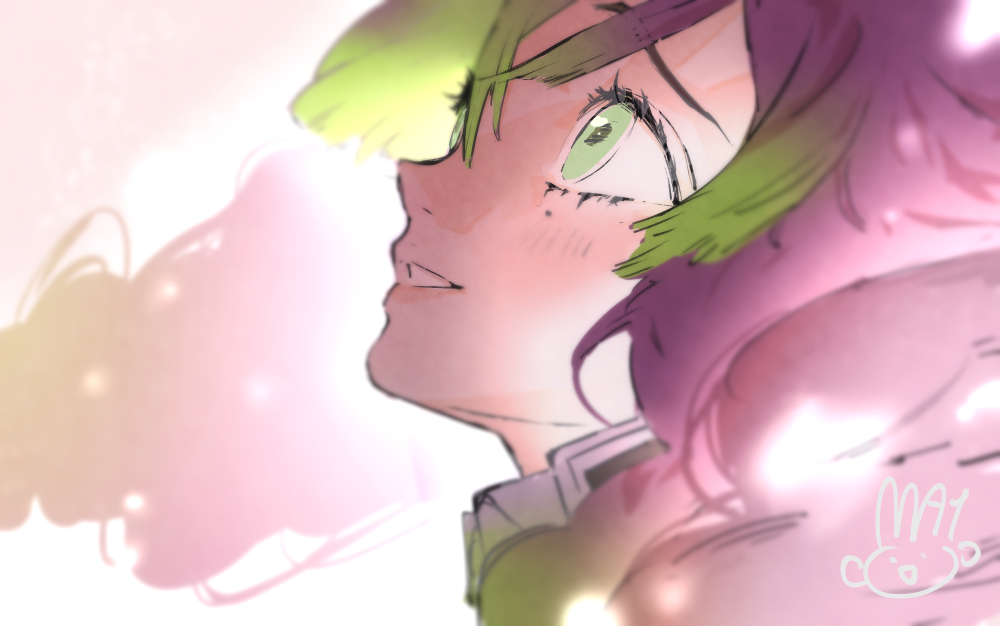 1girl, bangs, braid, eyebrows_behind_hair, floating_hair, green_eyes, green_hair, kanroji_mitsuri