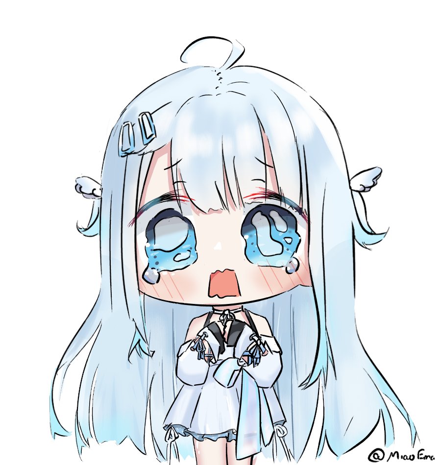 1girl, ahoge, amatsuka_uto, angel_wings, bare_shoulders, blue_eyes, blue_hair, blush