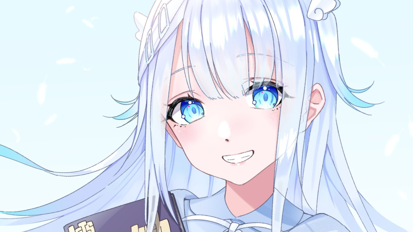 1girl, amatsuka_uto, bangs, blue_bow, blue_eyes, blue_hair, blue_sweater, book