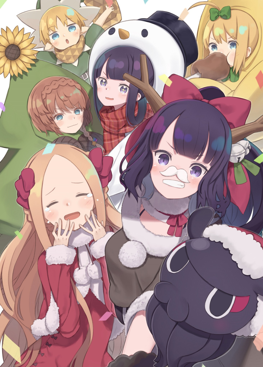 1boy, 5girls, :d, abigail_williams_(fate/grand_order), ahoge, animal, artoria_pendragon_(all), bangs