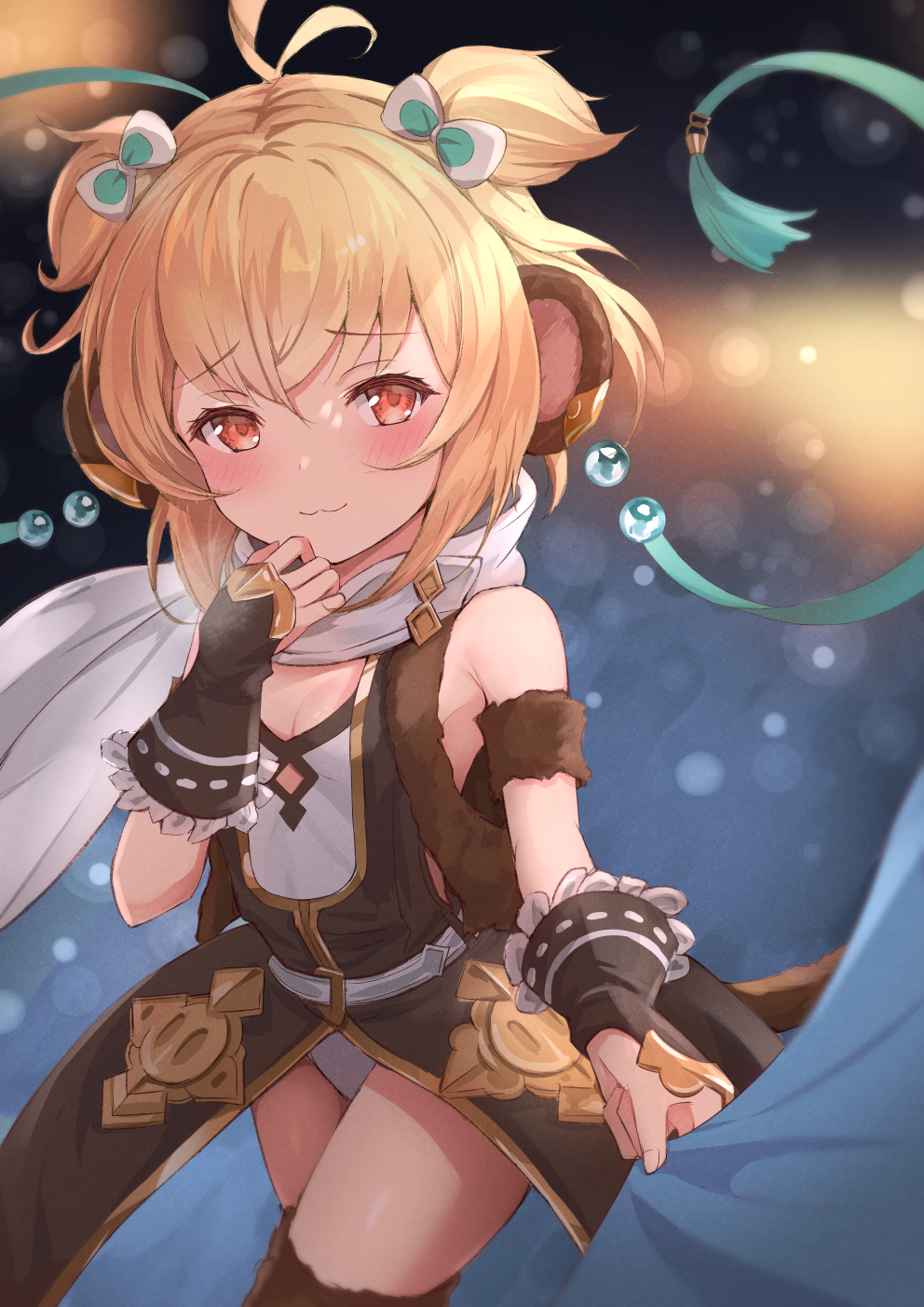 1girl, alternate_costume, andira_(granblue_fantasy), animal_ears, black_gloves, blonde_hair, breasts, closed_mouth