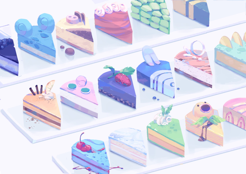 absurdres, beedrill, caterpie, character_request, cheesecake, cherry, diglett, food