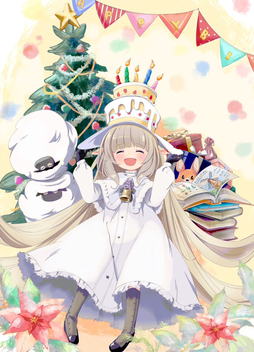 .live, 1girl, absurdres, animal_ears, blush, boots, brown_hair, cake_hat