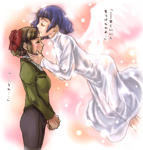 angel, cute, kiss, mamiima, mamiina, multiple_girls, rodoreamon, simoun