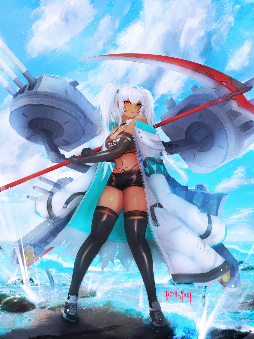 1girl, absurdres, alabama_(azur_lane), artillery, azur_lane, black_footwear, black_gloves, black_legwear
