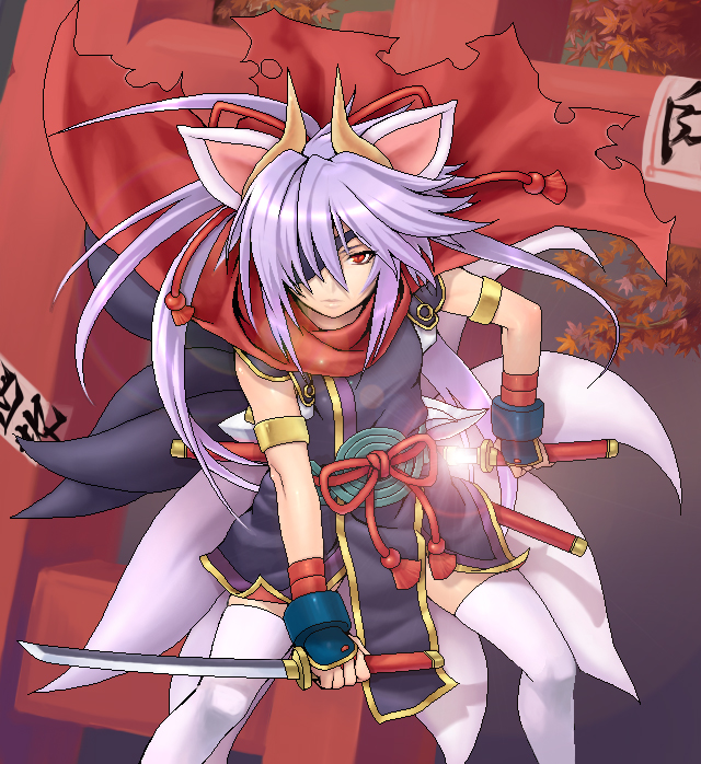 bad_id, eyepatch, kuon_(shinrabanshou), shinrabanshou, sword, thigh-highs, thighhighs, weapon