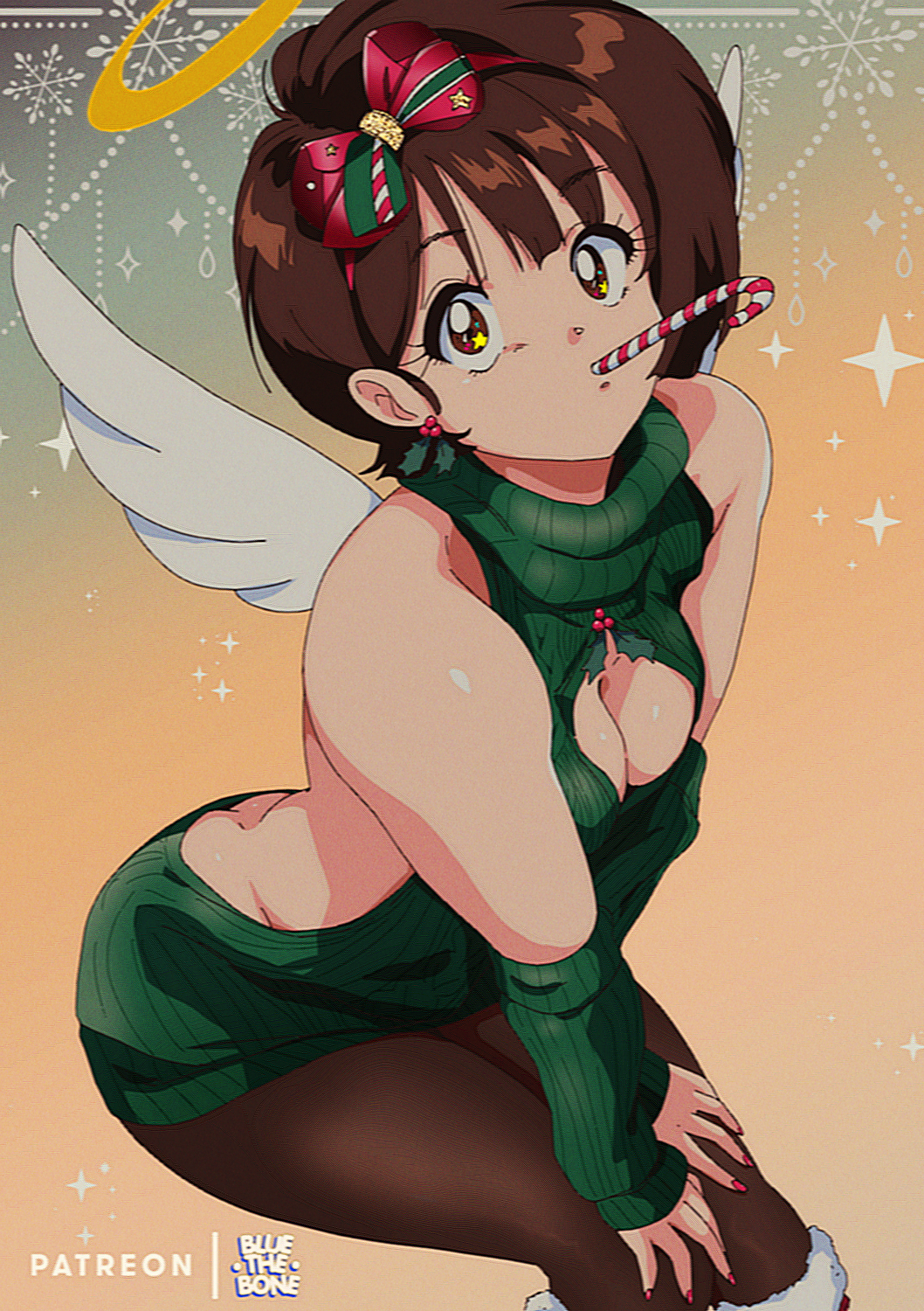1girl, angel_wings, arm_warmers, artist_logo, artist_name, artist_self-insert, backless_dress, backless_outfit