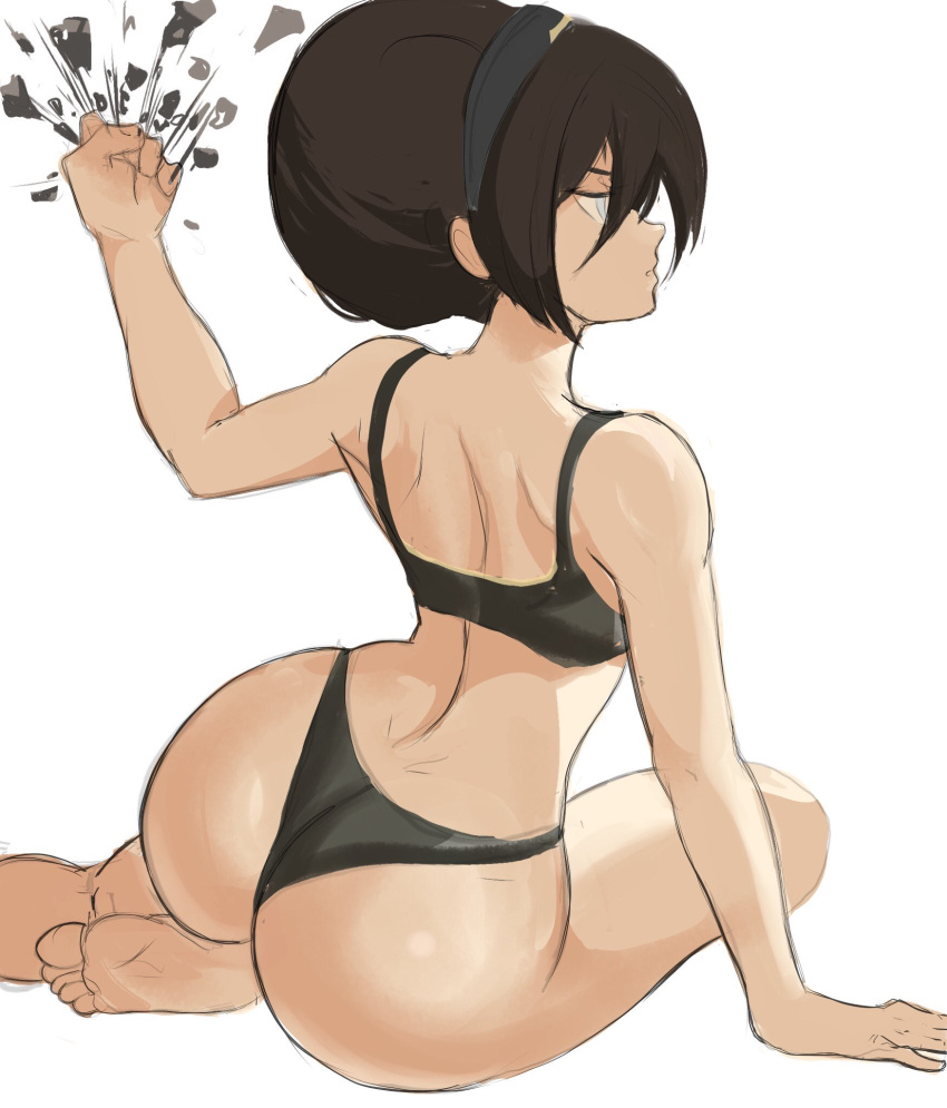 1girl, arched_back, ass, avatar:_the_last_airbender, avatar_legends, bangs, barefoot, bikini